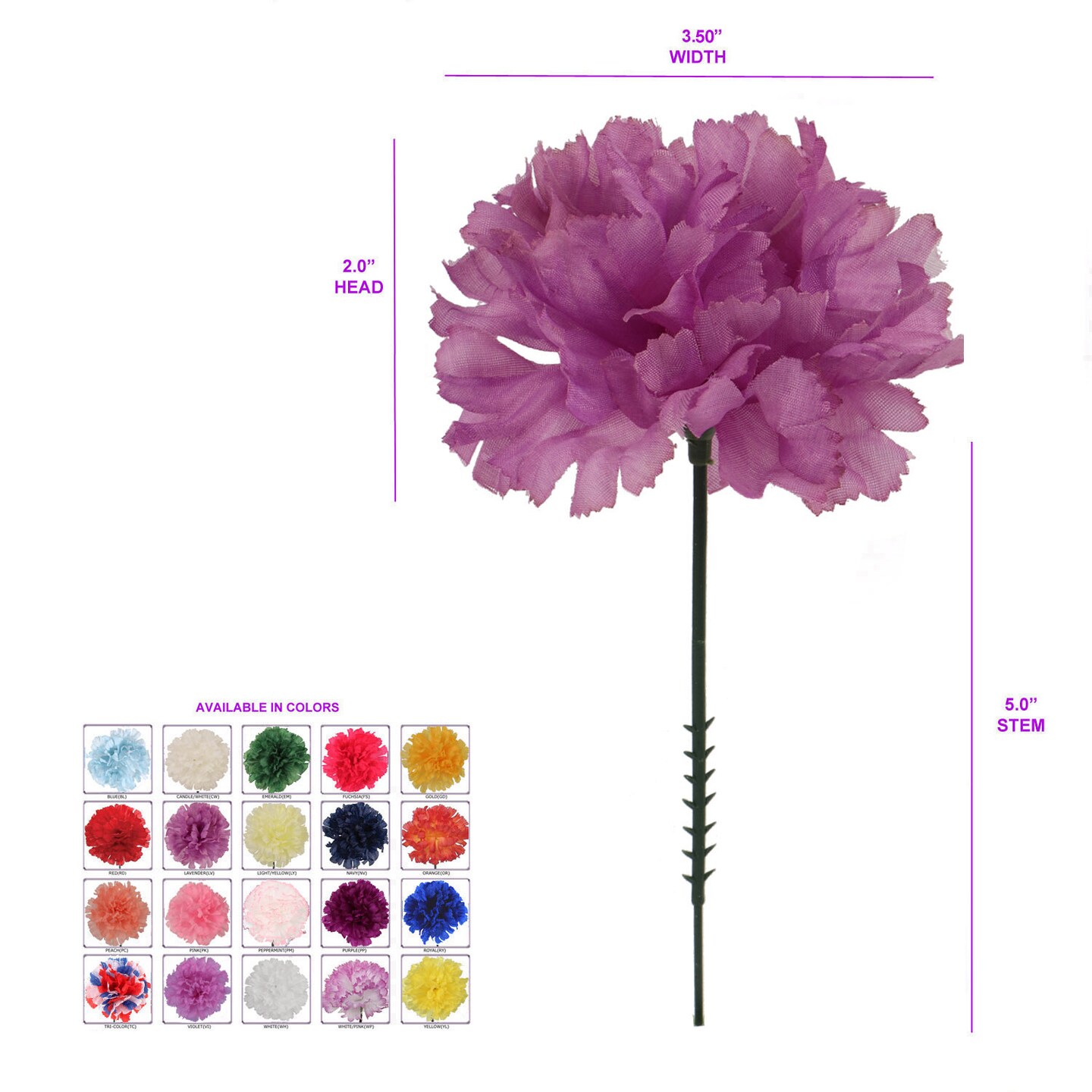 100-Pack: Lavender Carnation Picks, 5" Stems, 3.5" Wide, Floral Home by Artificial Flowers