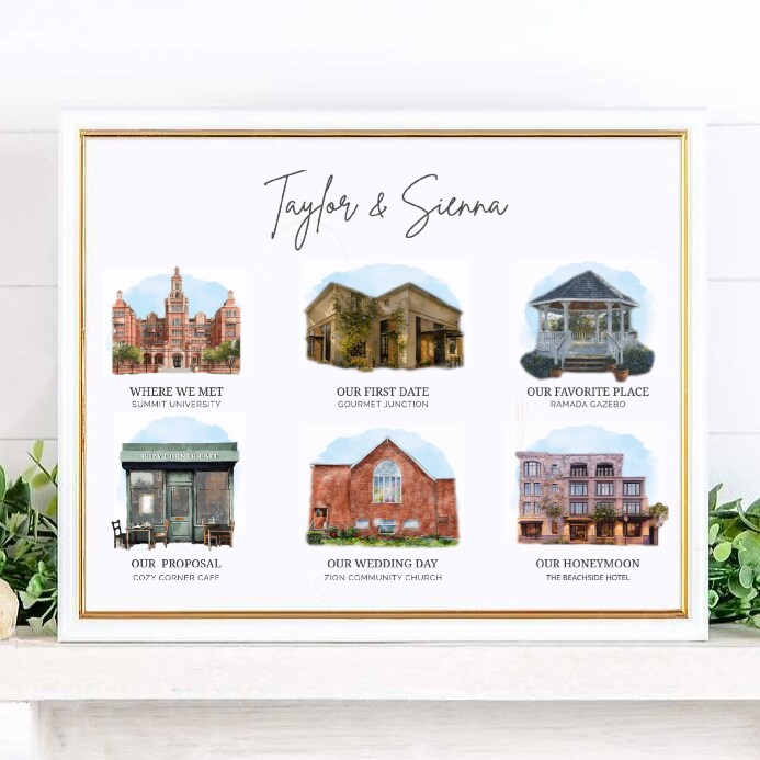 product name is Our Romance - Custom, Personalized Wedding or Anniversary Wall Art - Up to Six Unique Locations!  Nice Gift and Keepsake!