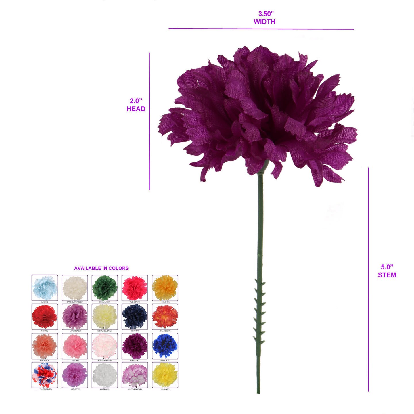 100-Pack Purple Carnation Picks with 5-Inch Stems and 3.5-Inch Blooms, Lifelike Floral Accents for Weddings, Events, and Everyday Decor, Floral Home by Artificial Flowers