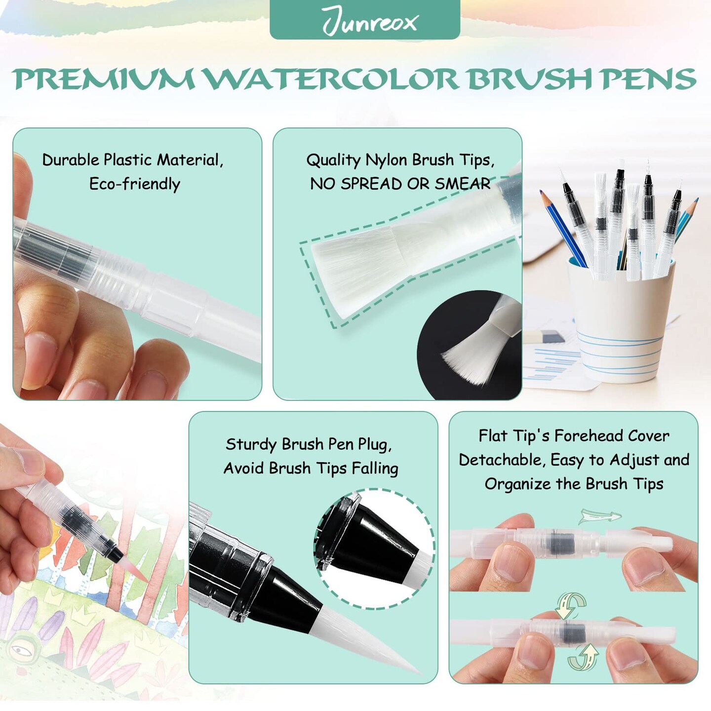 12 Pieces Watercolor Brush Pens, Premium Water Brush Pen Leakproof with Assorted Tips, Water Brush Pens for Watercolor, Refillable Watercolor Pens, Watercolor Paint Pens, Arts Value Set