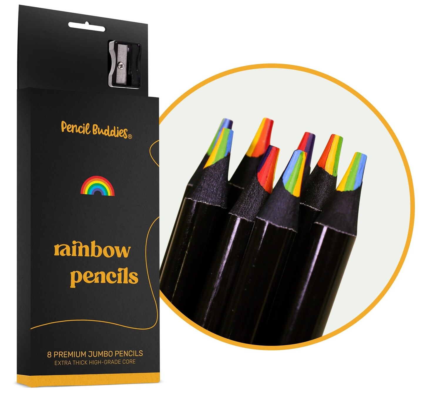 8 Pieces 7 in 1 Rainbow Colored Pencils, Jumbo Color Pencils for Kids &#x26; Adults, Multicolored Pencils, Drawing Pencils for Sketching &#x26; Coloring, Rainbow Pencils - Kids &#x26; Adults, Art Supplies, 8 Pack + Sharpener