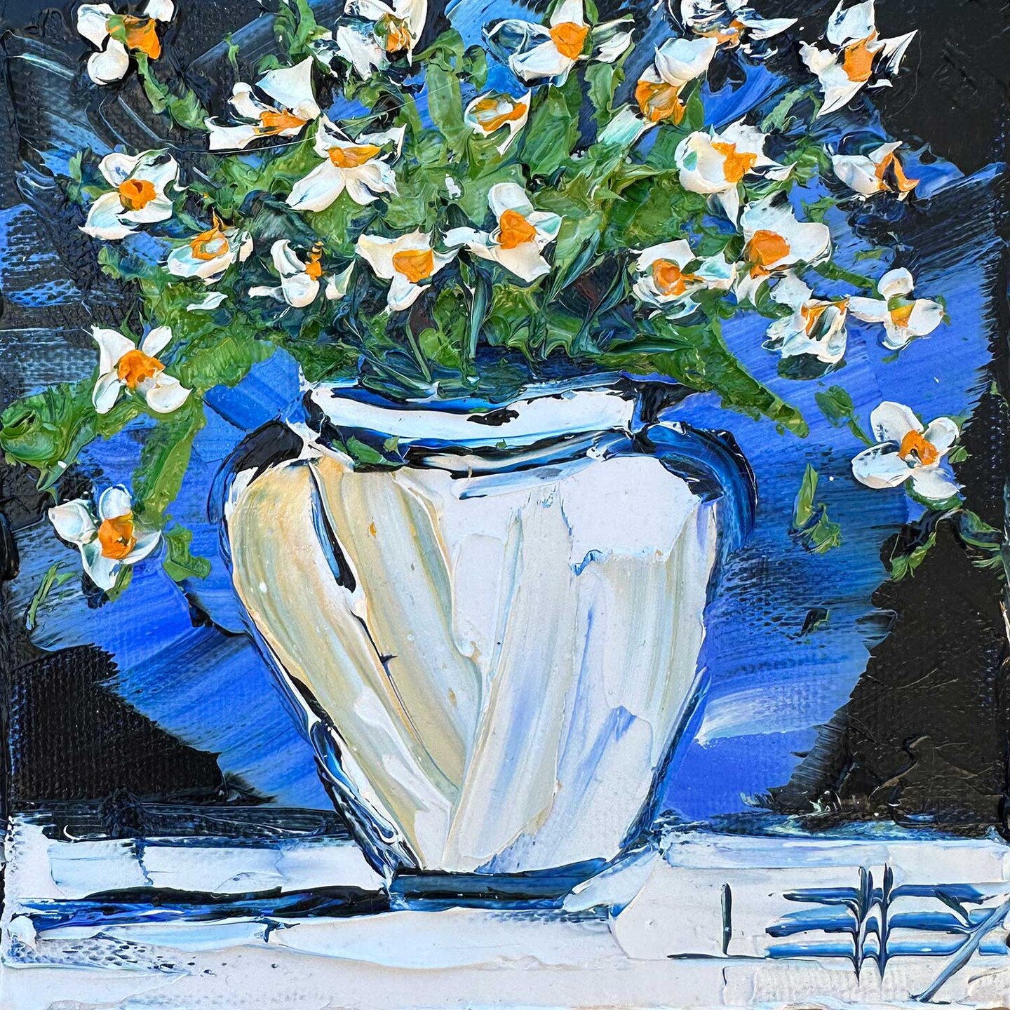 product name is Vivacious Vase | Original Oil Painting | 6x6"