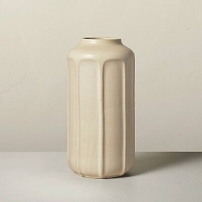 16&#x22; Faceted Ceramic Vase Taupe