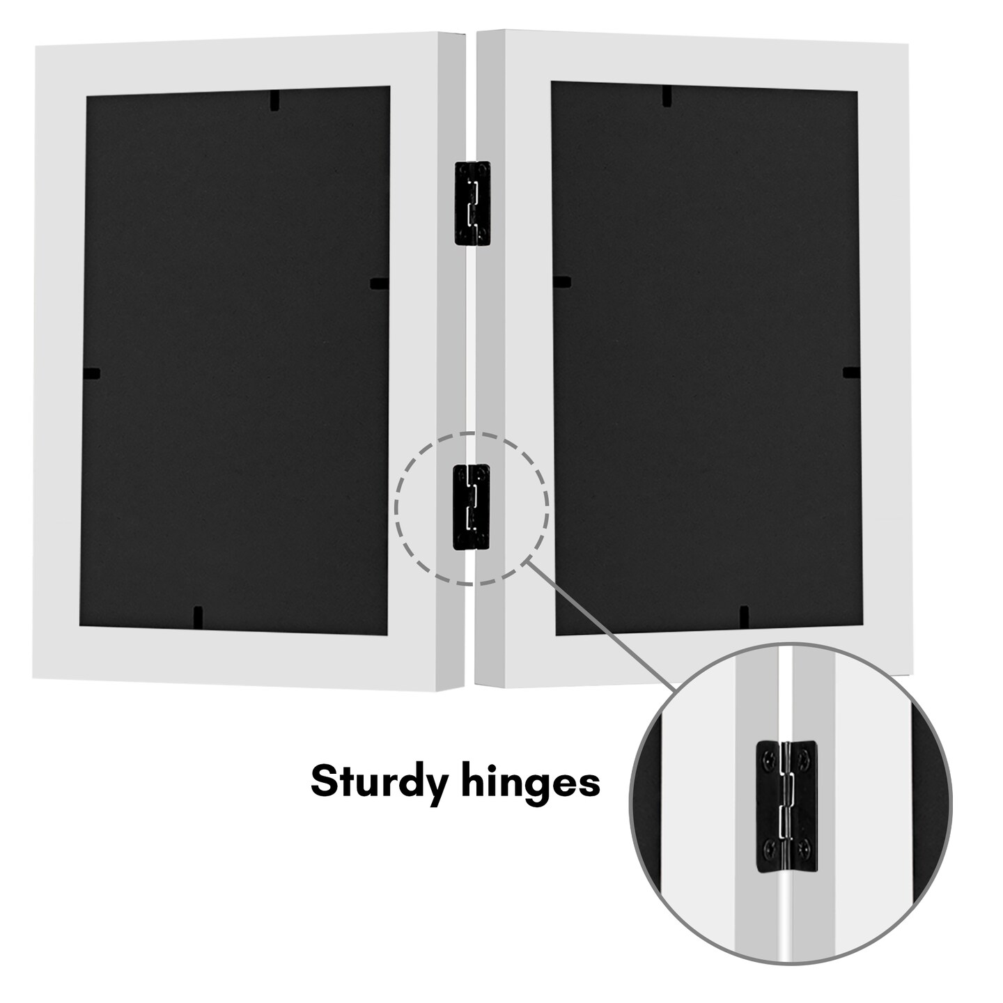 Americanflat Tri-Folding Picture Frame - Displays Two Photos at Once - Double Hinged Picture Frame - Shatter Resistant Glass - Tabletop Display Picture Frame - Black