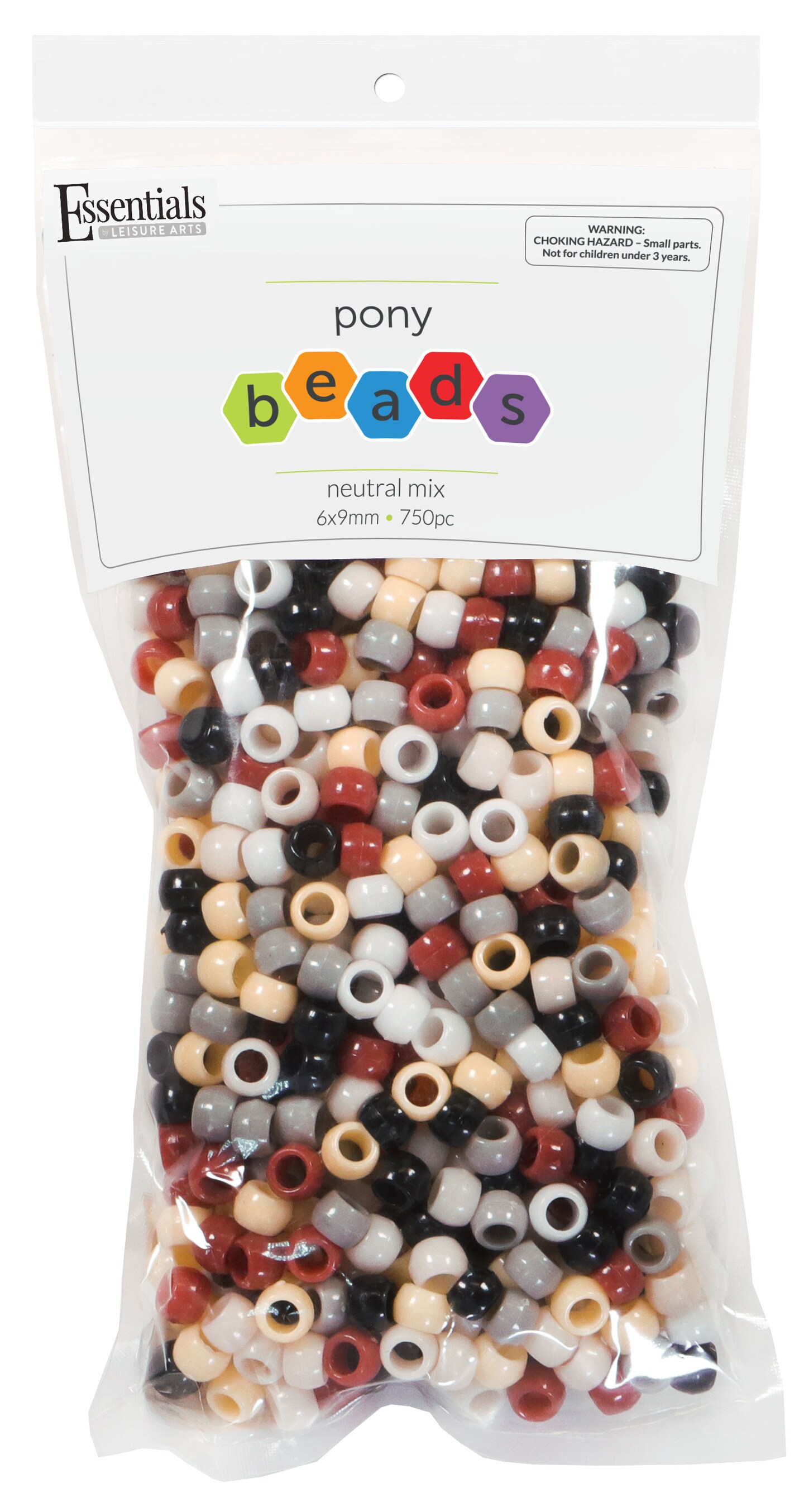 Essentials by Leisure Arts Pony Bead 6mm x 9mm Neutral Mix Opaque Plastic Pony Beads Bulk 750 pieces for Arts, Crafts, Bracelet, Necklace, Jewelry Making, Earring, Hair Braiding
