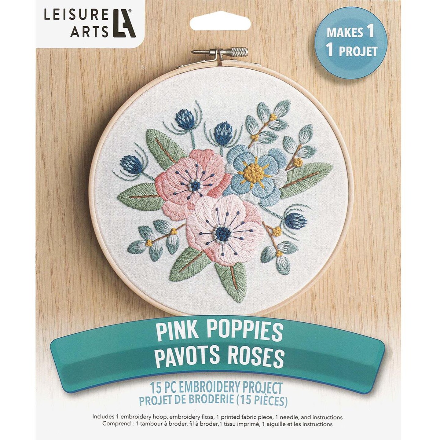 Leisure Arts Embroidery Kit 6" Pink Poppies - embroidery kit for beginners - embroidery kit for adults - cross stitch kits - cross stitch kits for beginners - embroidery patterns