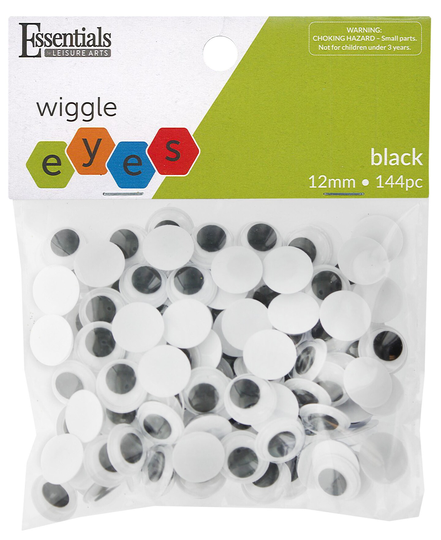 Essentials by Leisure Arts Eyes Paste On Moveable 12mm Black 144pc Googly Eyes, Google Eyes for Crafts, Big Googly Eyes for Crafts, Wiggle Eyes, Craft Eyes