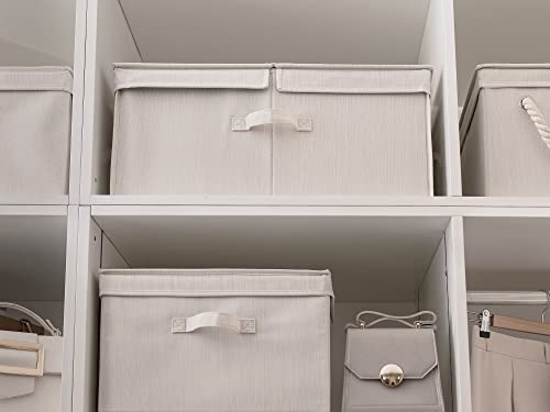 StorageWorks Storage Box with Lid, Foldable Clothes Closet Organizer, Mixing of Beige, White &#x26; Ivory, Bamboo Style, Extra Large, 58.7L Huge Capacity