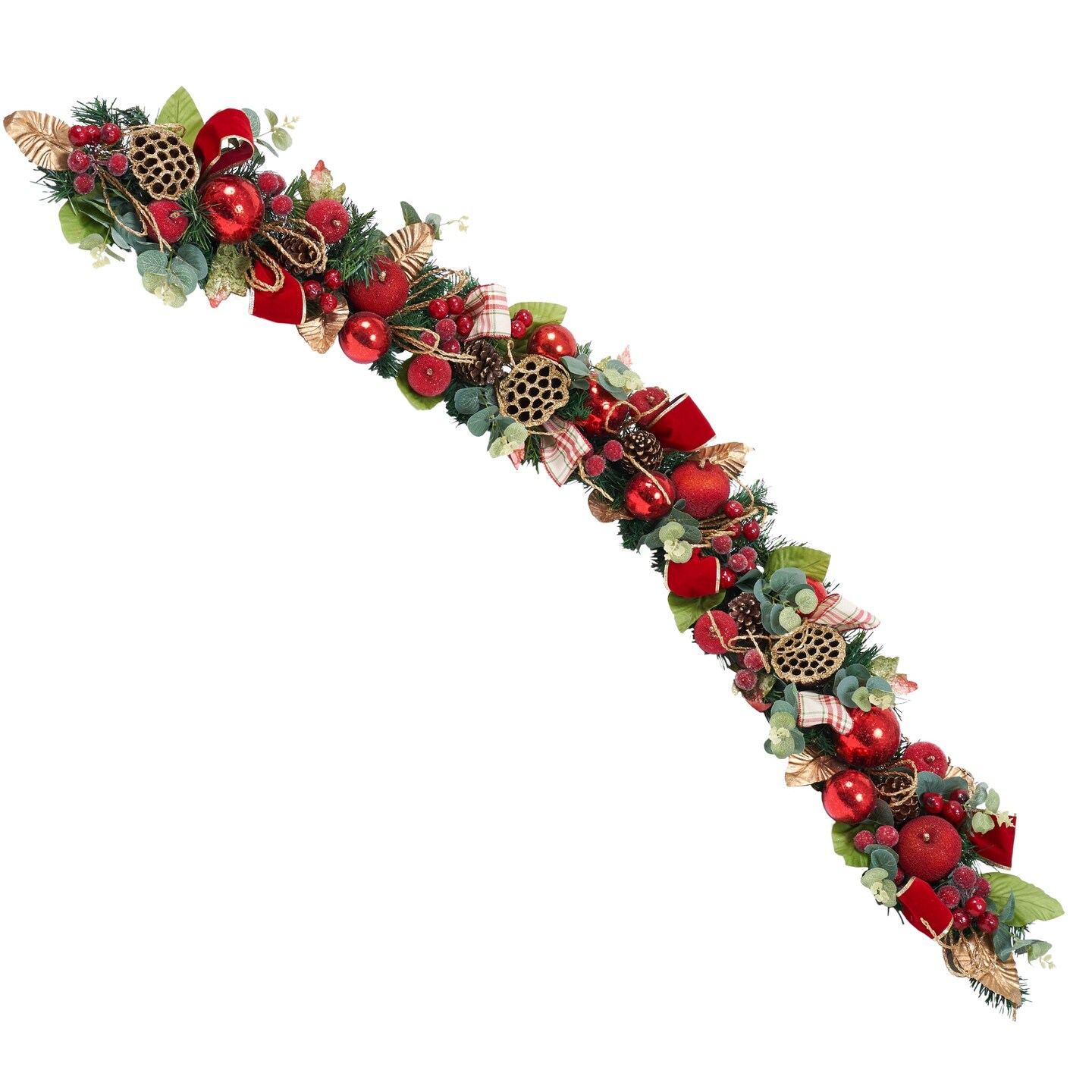 Red, Gold, Blue, Green Poinsettia, Magnolia Garland (Unlit)