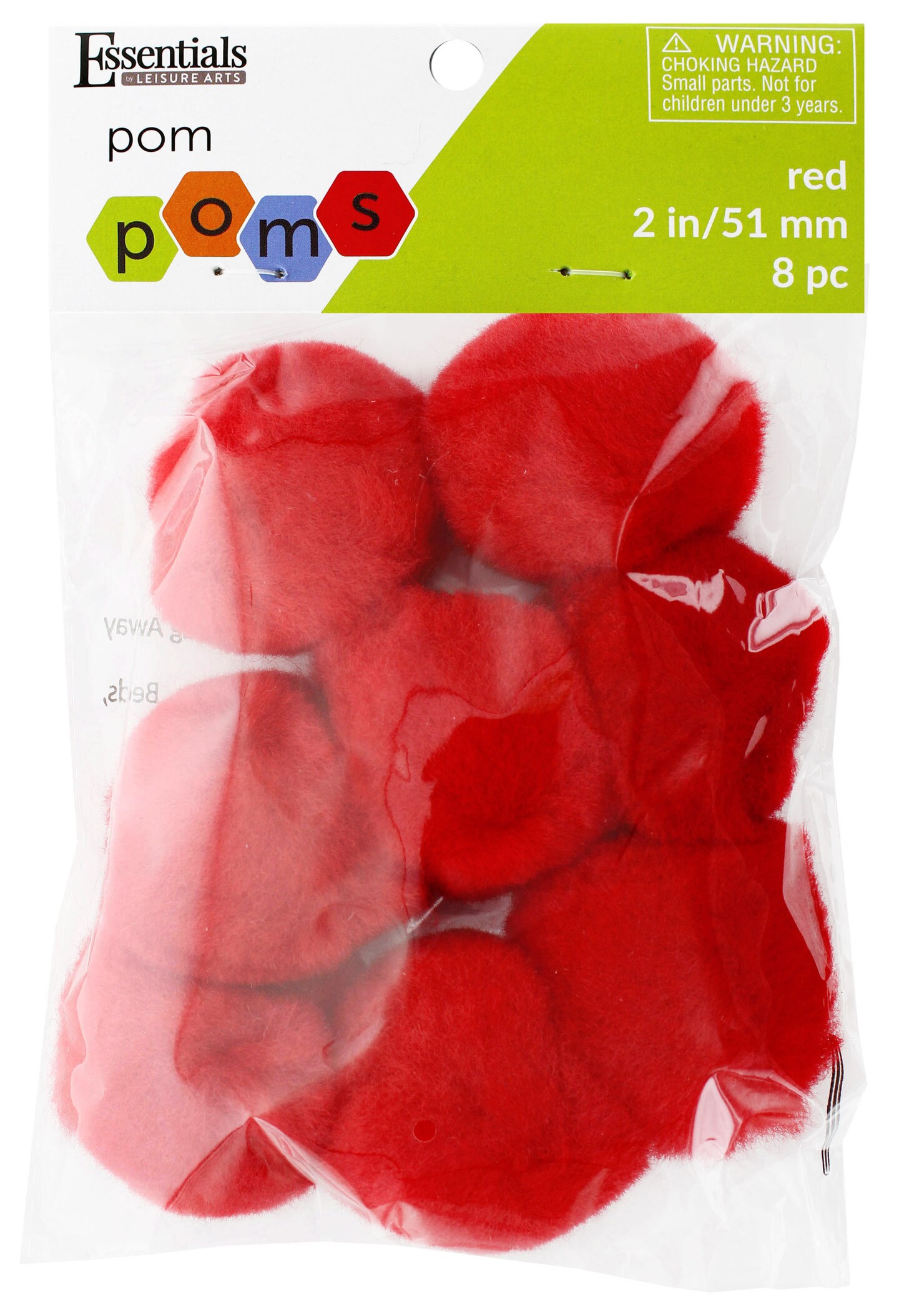 Essentials by Leisure Arts Pom Poms, Red -2", 8 Pieces per Pack