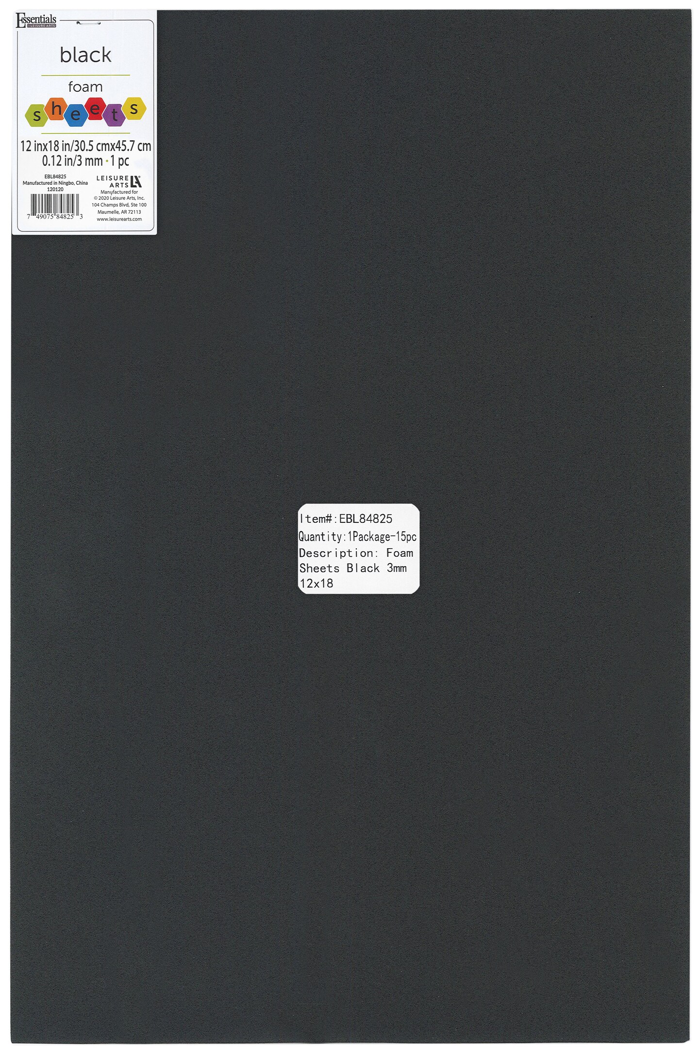Essentials By Leisure Arts Arts Foam Sheet 12x18" 3mm Black 15pc