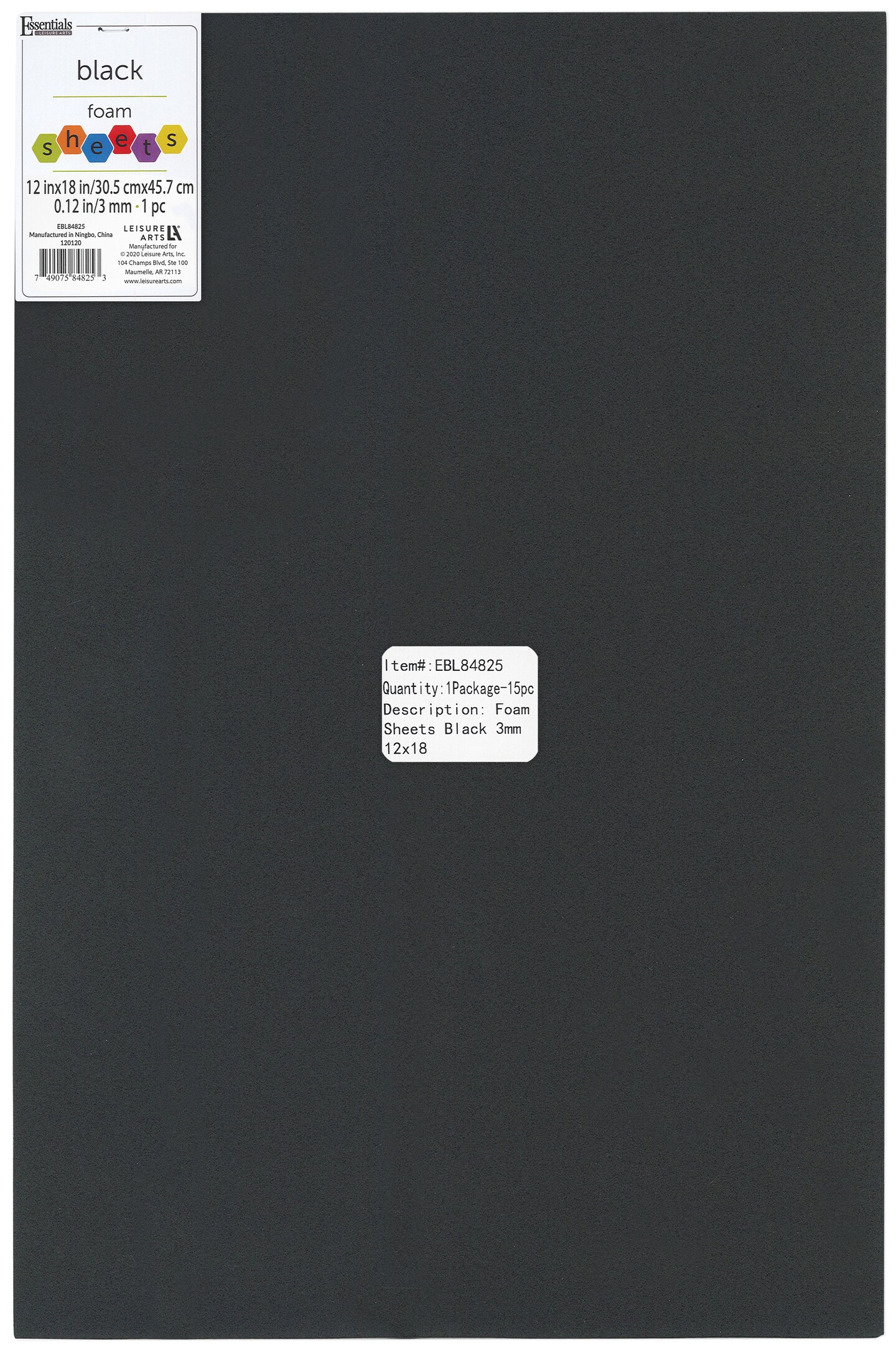 Essentials By Leisure Arts Arts Foam Sheet 12x18&#x22; 3mm Black 15pc