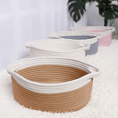 ABenkle Cute Small Woven Basket with Handles, 12x 8 x 5 Rope Room Shelf  Storage Basket Chest Box for Cat and Dog Toys, Empty Decorative Gift 