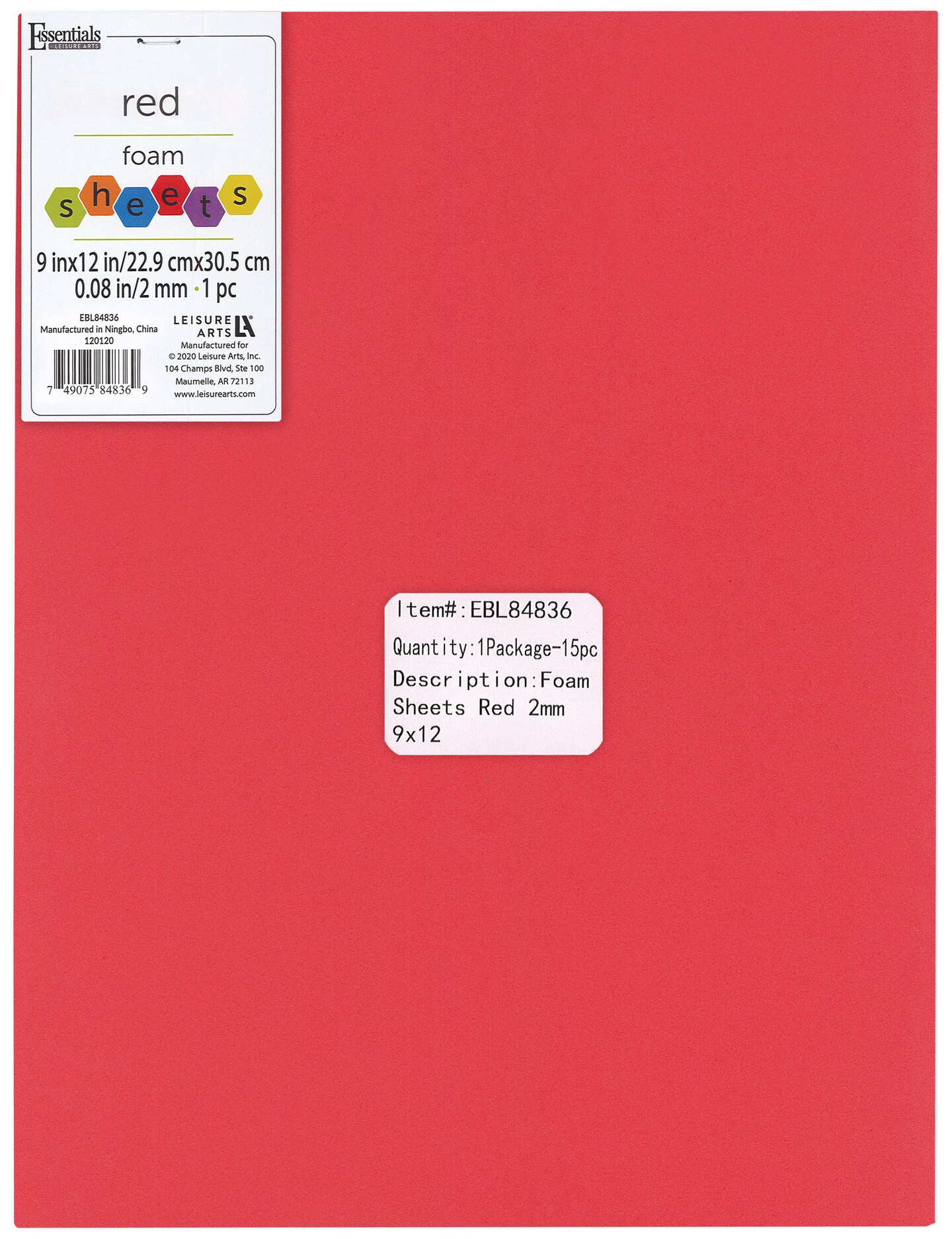 Essentials By Leisure Arts Arts Foam Sheet 9x12&#x22; 2mm Red 15pc