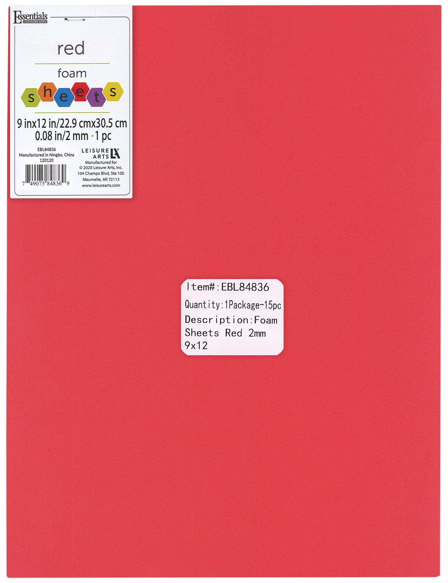 Essentials By Leisure Arts Arts Foam Sheet 9x12" 2mm Red 15pc