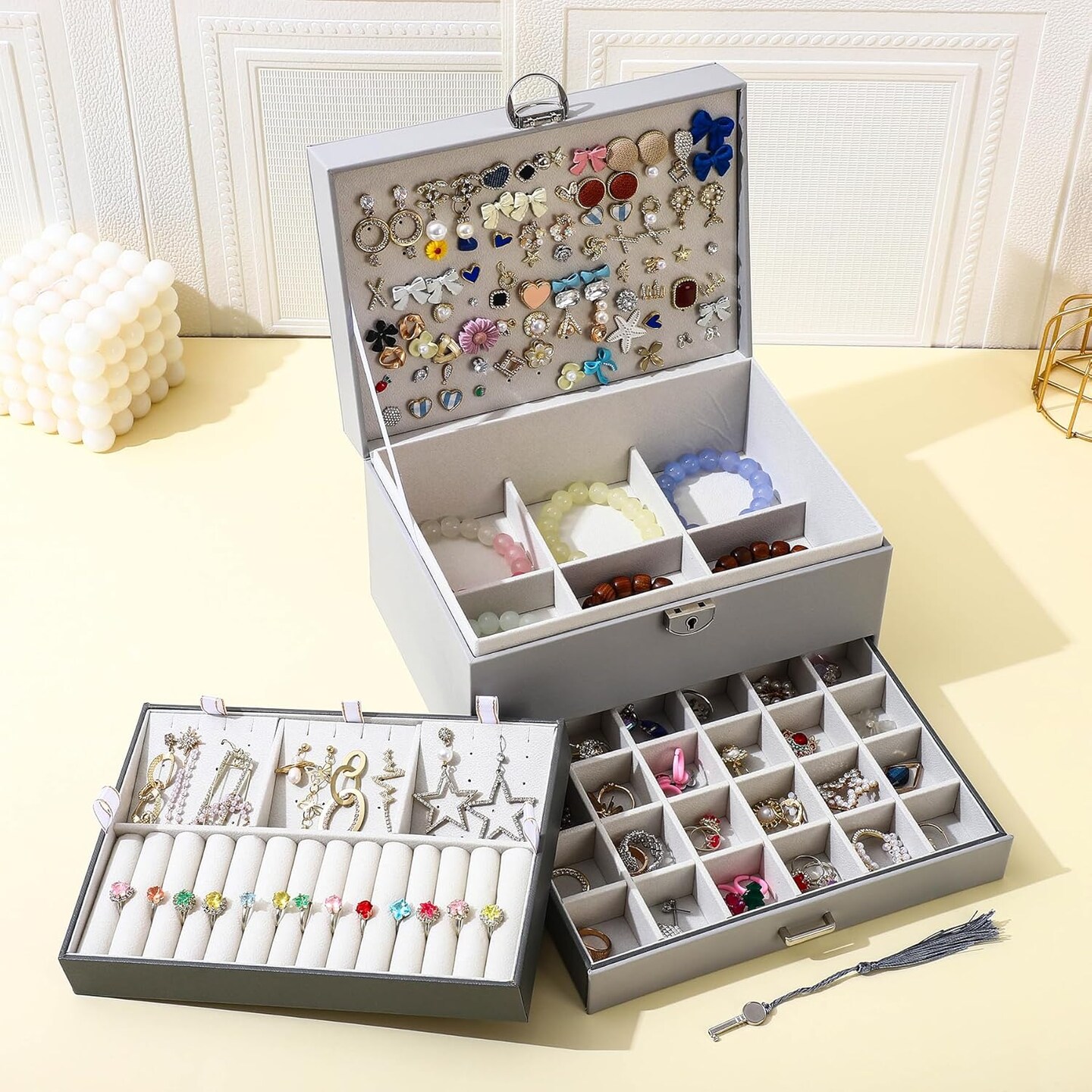 5-Layer Earring Jewelry Box with Lock – Stud, Necklace, Ring Organizer for Women and Girls
