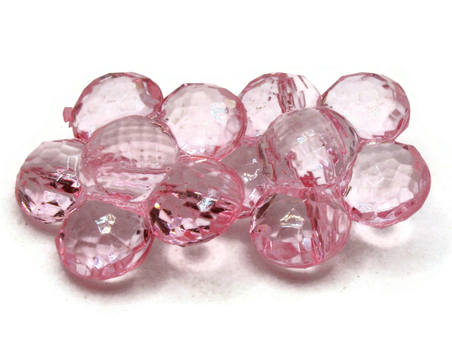 2 35mm Large Light Pink Flat Faceted Flower Plastic Shank Buttons