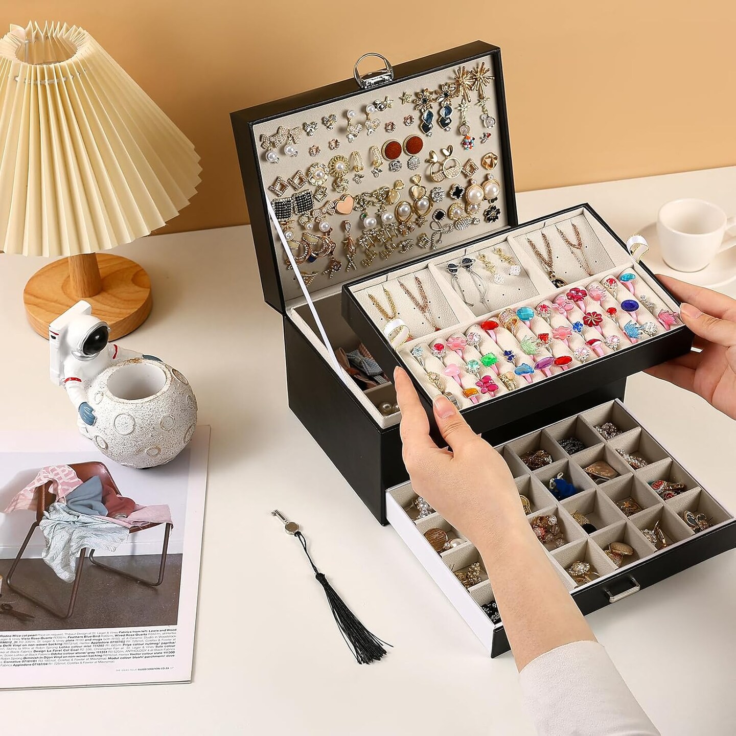 5-Layer Earring Jewelry Box with Lock – Stud, Necklace, Ring Organizer for Women and Girls