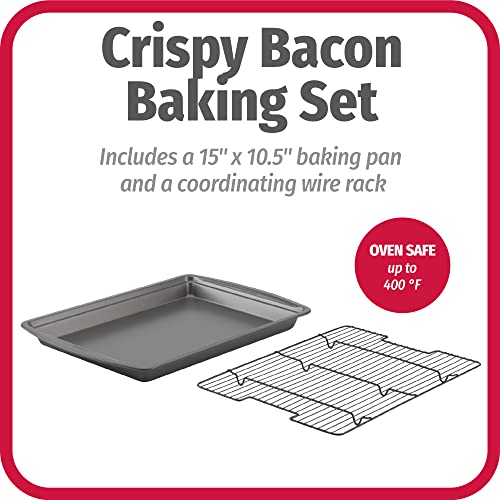 15&#x22; x 10.5&#x22; Premium Nonstick Carbon Steel Crispy Bacon Multipurpose Baking Pan Set, Dark Gray