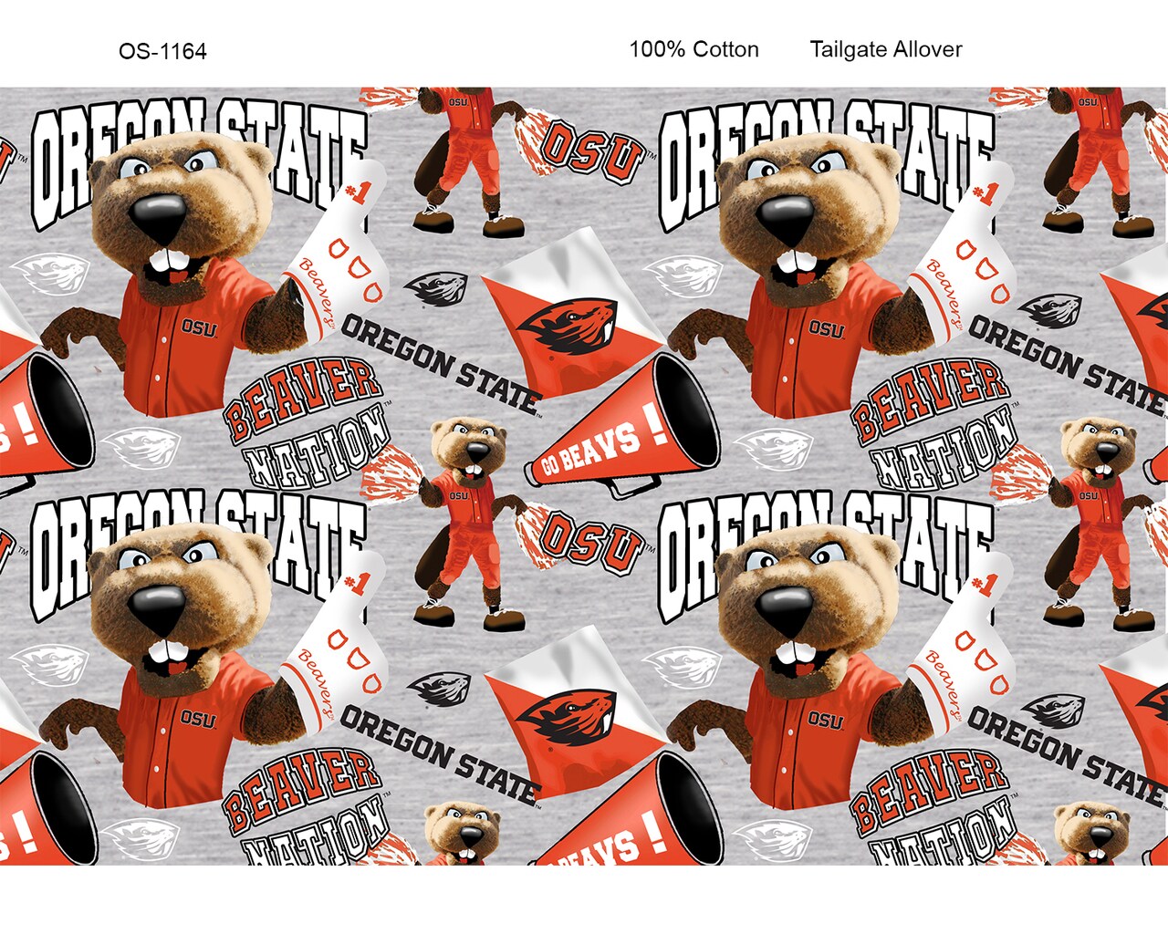 Sykel Enterprises-Oregon State University Cotton Fabric-Oregon State Beavers Mascot Heather Cotton Quilting Fabric