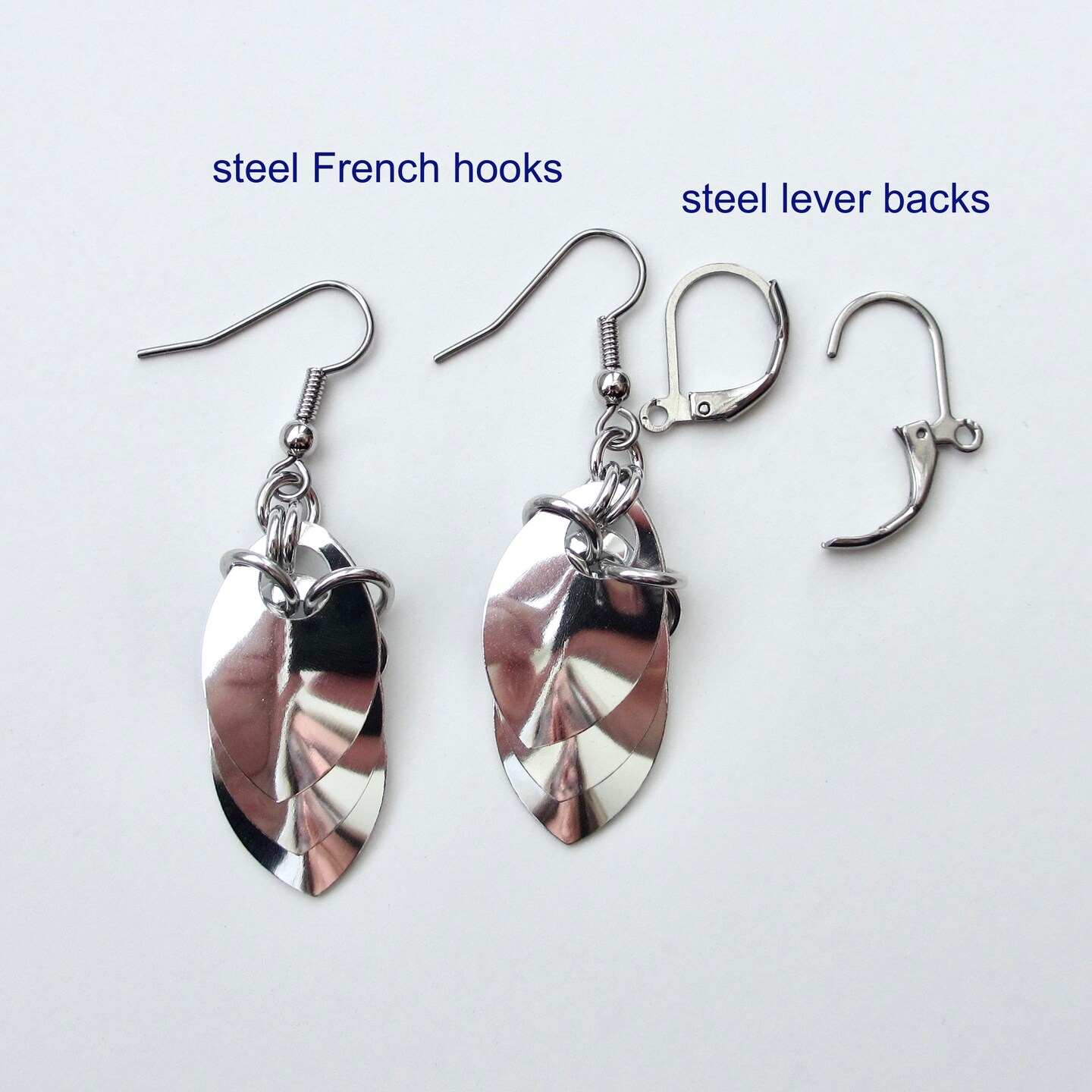 Silver aluminum chainmail scales earrings, shiny mirror finish, everyday  wear lightweight non-tarnish jewelry