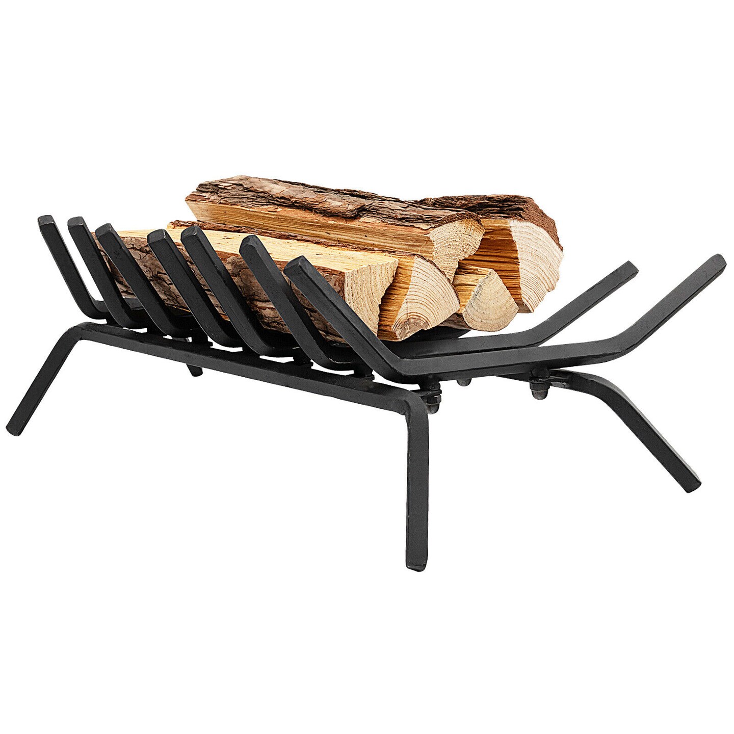 Black Metal Fireplace Grate for Outdoor Fire Pit with V-Shaped Design