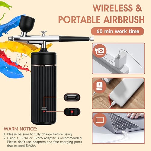 Airbrush Kit Cordless Rechargeable Airbrush Compressor 20-27PCI for Art Painting,Cake Airbrush Decorating, Crafts, Model Painting, Air Brush Painting, Nail Airbrush Machine