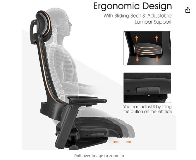 Ergonomic Office Chair, High Back Desk Chair w/ 3D Armrests, Adjustable Lumbar Support & Headrest, Breathable Swivel Computer Task Chair with Sliding Seat for Office Home