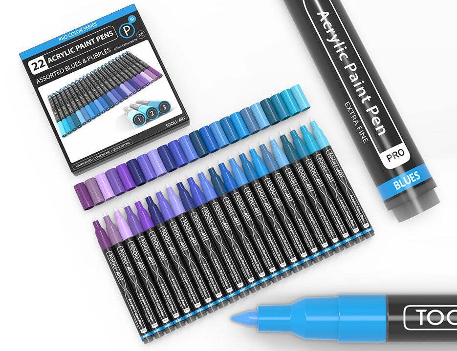 Acrylic Paint Pens - 22 Assorted Blue and Purple Pro Color Series