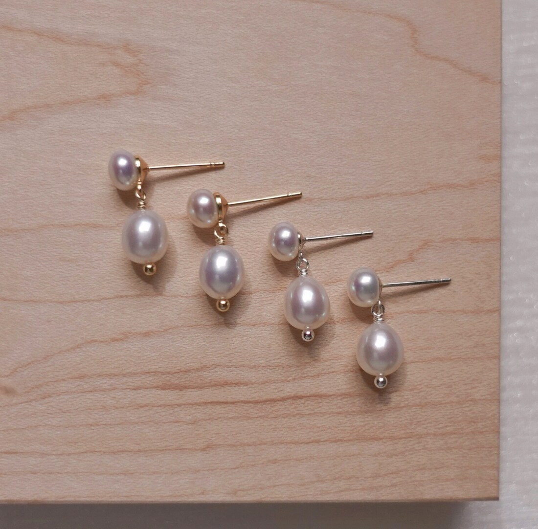 Double Pearl Drop Earring | White Pearl Drop Earring