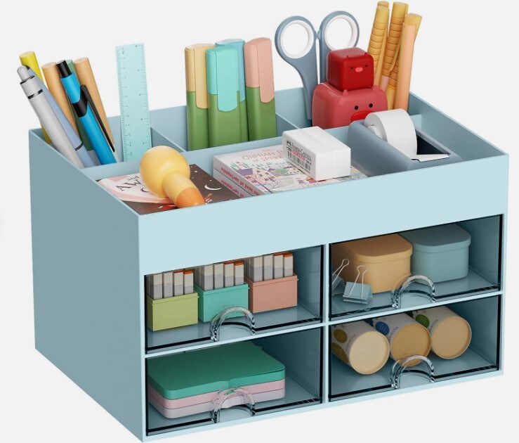 Pen Organizer with 4 Drawers, Multi-Functional Desk Pencil Holder, Desk Organiser