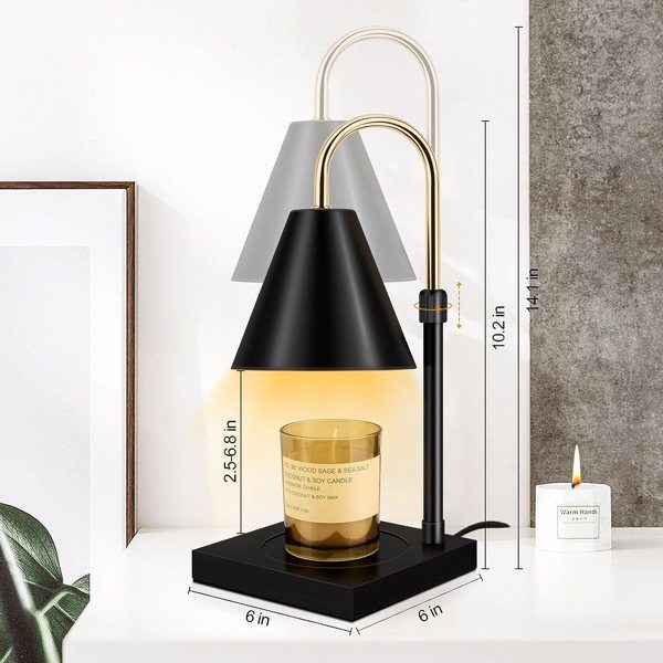 Candle Warmer, Candle Warmer Lamp with Timer Dimmable and Adjustable Height Candle Lamp Warmer Compatible with Jar Candles for Home Decor Electric Wax Melter Warmer, Wooden Base (Black)