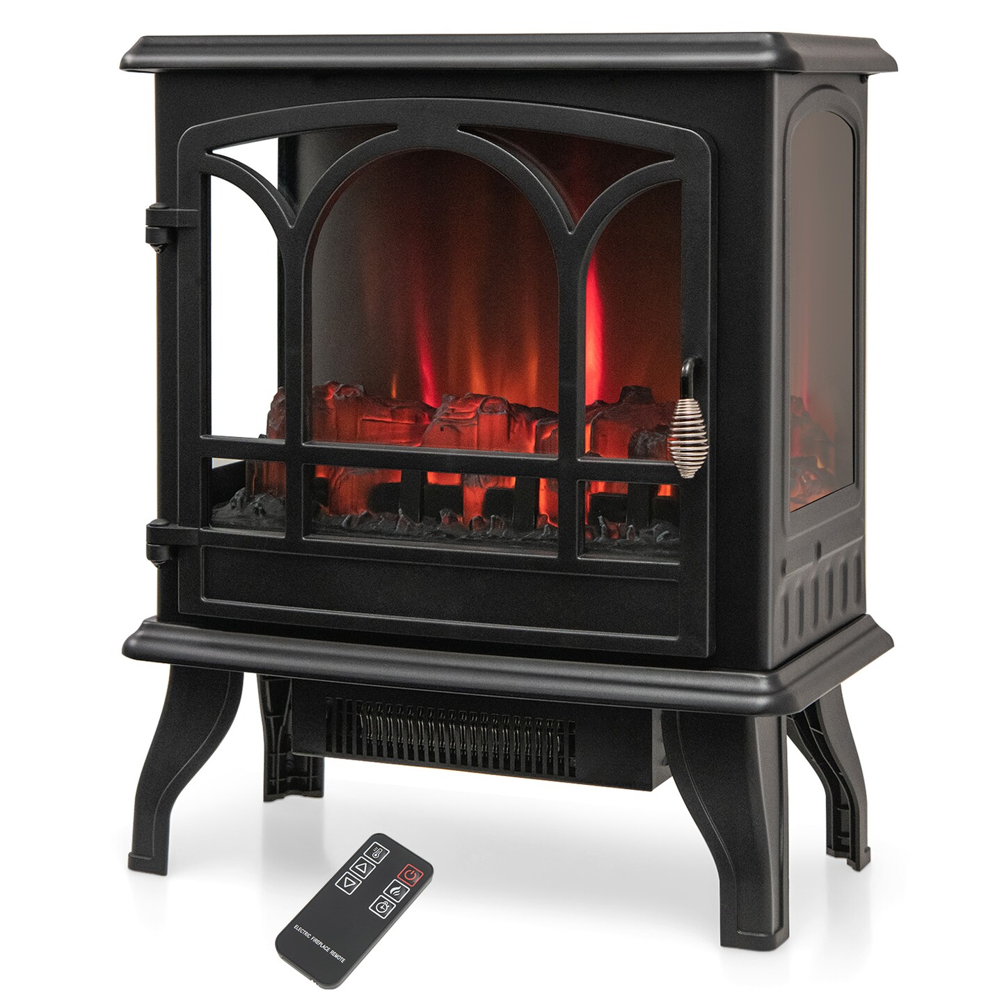 Black Electric Fireplace Heater 1400W 4777 BTU Realistic Flame 3-Sided Design