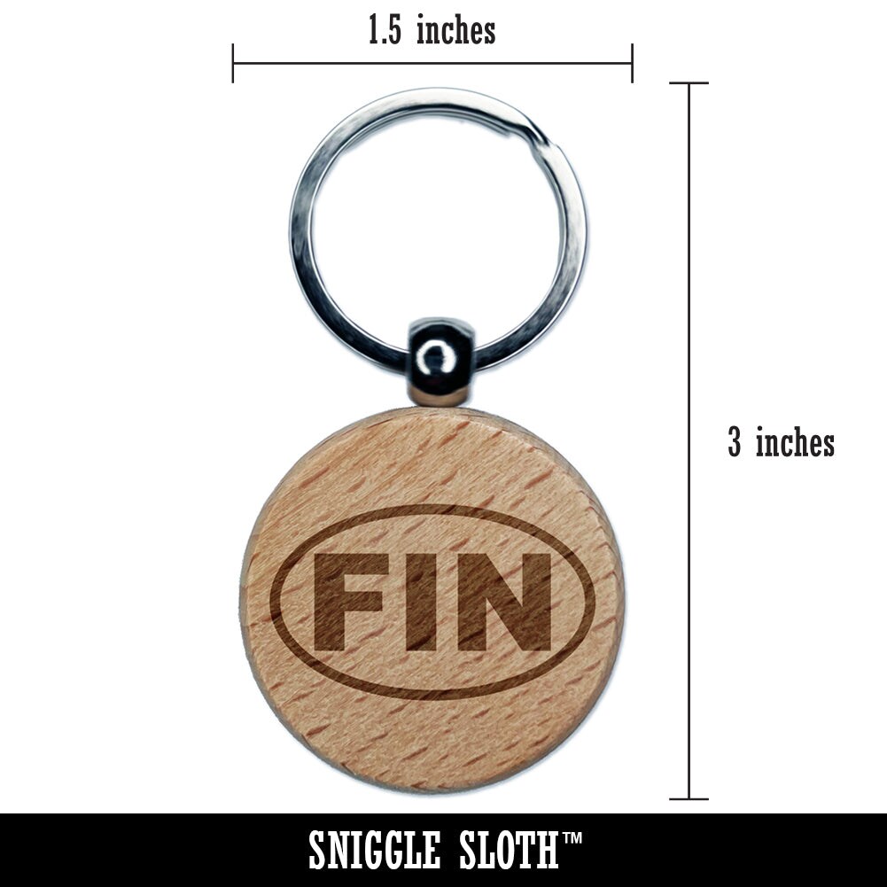 Finland FIN Engraved Wood Round Keychain Tag Charm
