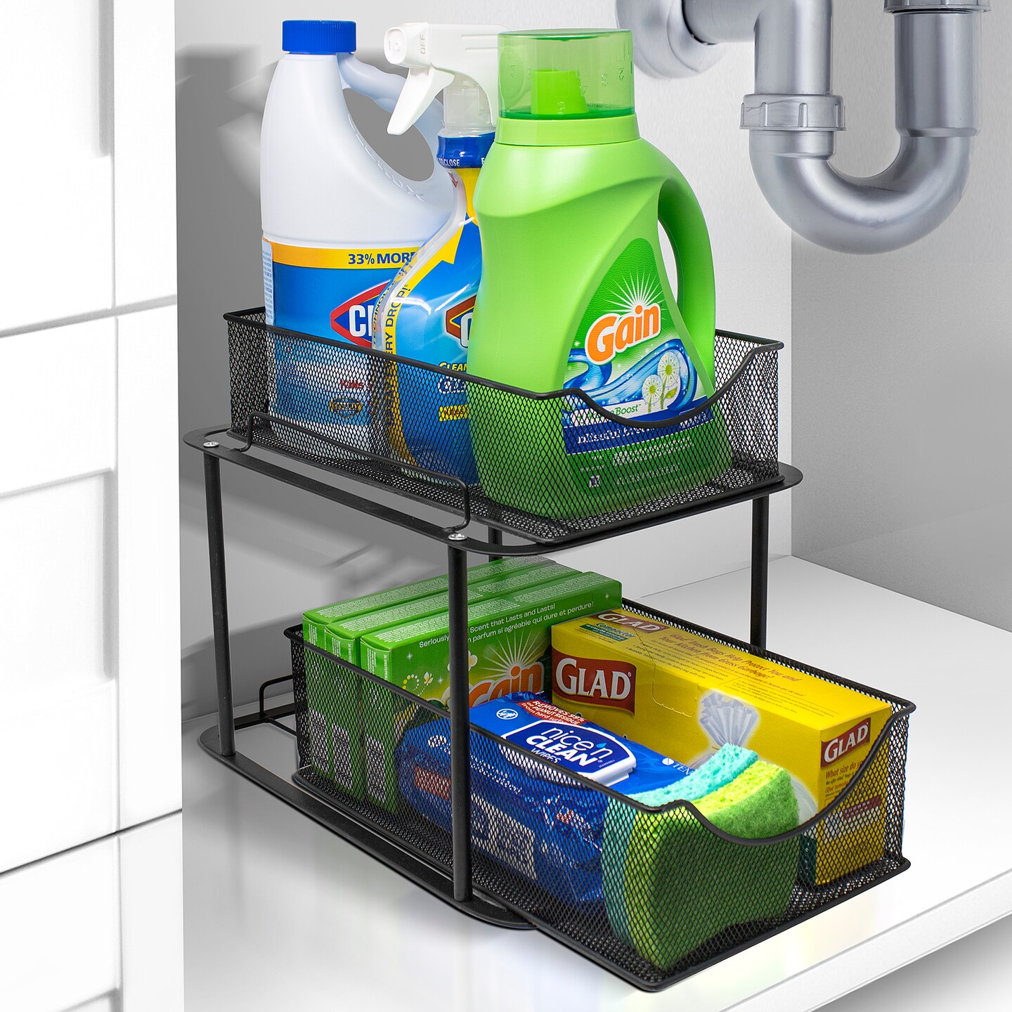 Sorbus 2-Tier Mesh Organizer Baskets With Sliding Drawers