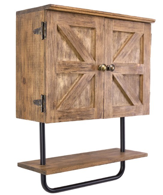 Rustic Brown Barndoor Bathroom Wall Cabinet, Space Saver Storage Cabinet Kitchen Medicine Cabinet with Adjustable Shelf and Towel Bar