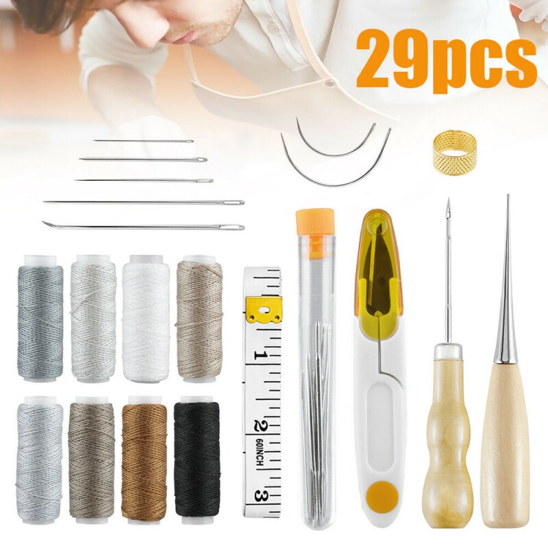Leather Waxed Thread Stitching Needles Awl Hand Tools Kit .