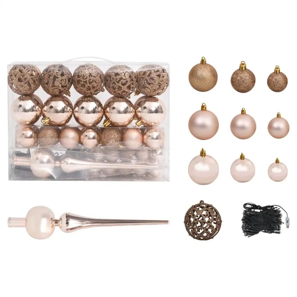 61-Piece Rose Gold Christmas Ball Set with 150 LEDs