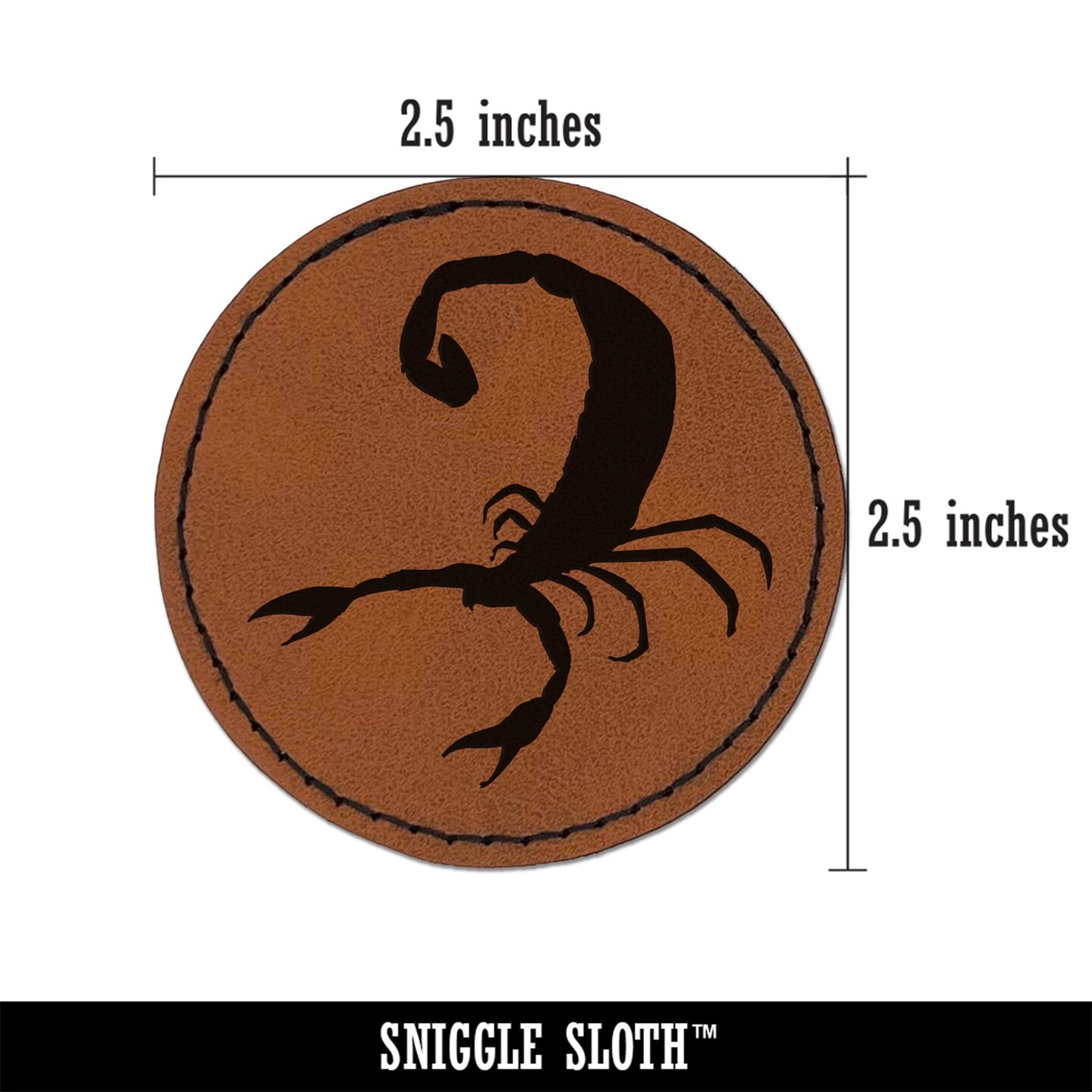 Scorpion Insect Solid Round Iron-On Engraved Faux Leather Patch Applique - 2.5&#x22;