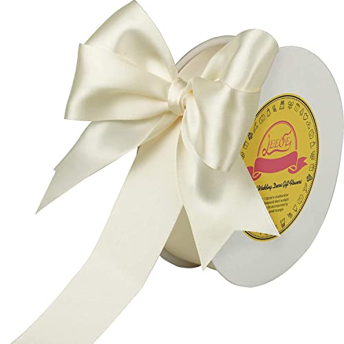 LEEQE Double Face Ivory Satin Ribbon 1-1/2 inch X 50 Yards Polyester Ivory  Ribbon for Gift Wrapping Very Suitable for Weddings Party Hair Bow