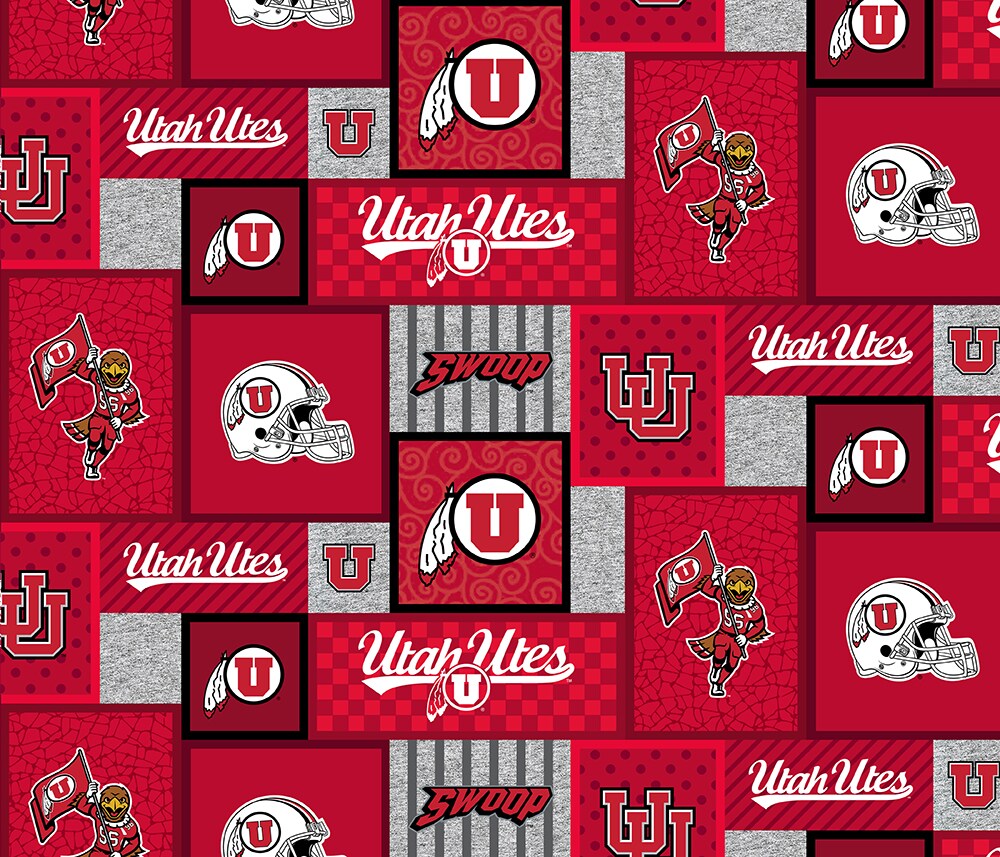 Sykel Enterprises-University of Utah Fleece Fabric-Utah Utes College Patch Fleece Blanket Fabric-Sold by the yard