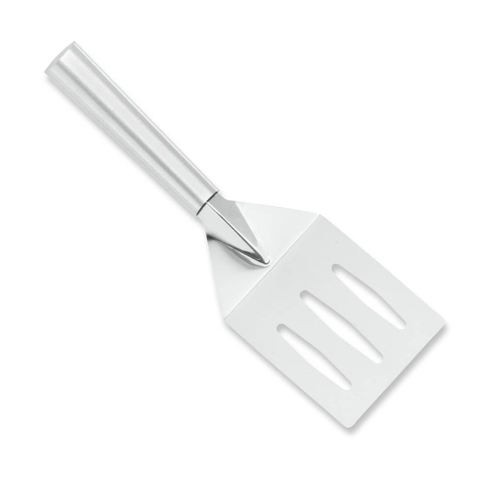 Rada Stainless Steel Turnover Spatula for Cooking, Slotted, Sturdy Ridge on Large, Angled Face for No-Bend Stability