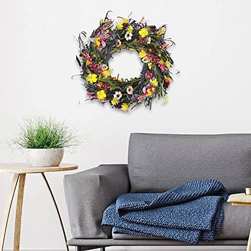 Sggvecsy Daisy and Lavender Wreath 22&#x2019;&#x2019; Wildflower Spring Summer Artificial Silk Wreath for Front Door Home Wall Wedding Festival Farmhouse Holiday Decor