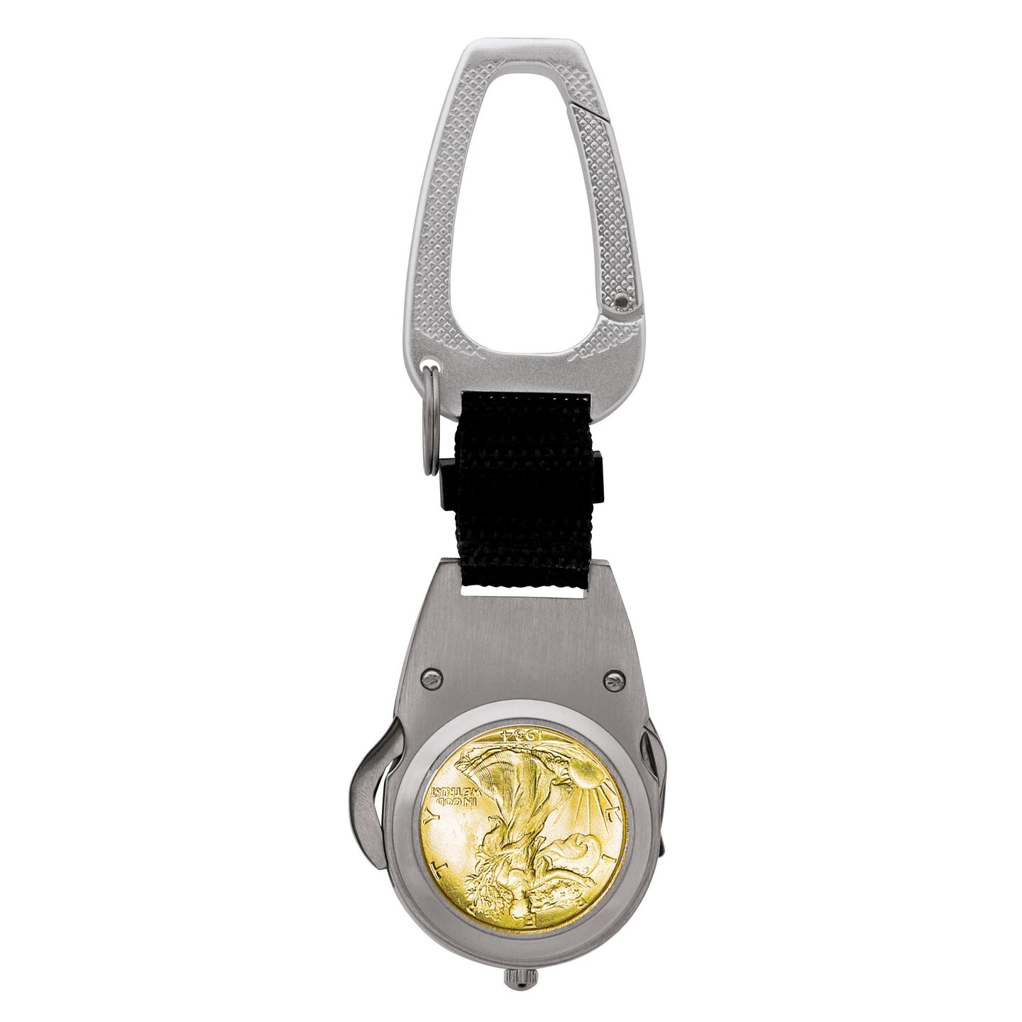 Gold Layered Silver Walking Liberty Half Dollar Coin Multi-Tool Pocket Watch Compass
