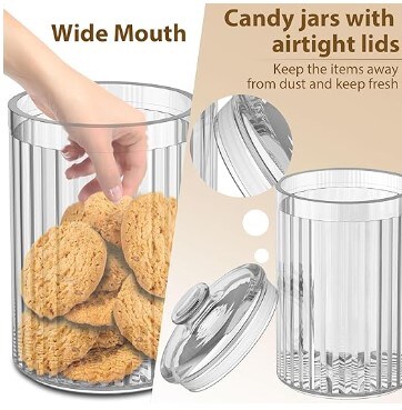Cookie Jar, Apothecary Jars, Clear Cookie Jars for Christmas, Halloween, Candy Buffet, Office Desk, Party Table, Nuts, Cookies, Chocolate, Coffee Pod, Tea