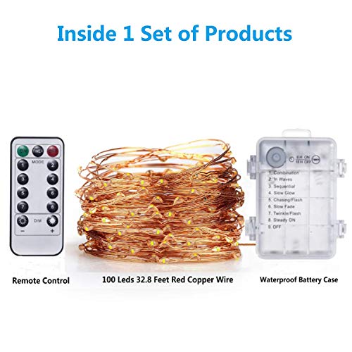 33 ft 100 LED String Lights Battery Operated with Remote Waterproof Copper Wire Lights for Indoor Decorative Lights