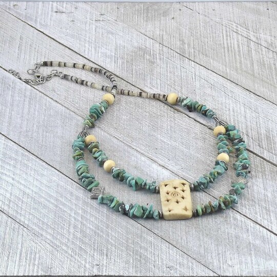 Silver Plated and Turquoise Boho Bib Necklace with Hand Painted  Southwestern Design Bohemian Jewelry for Women : Handmade Products -  Amazon.com