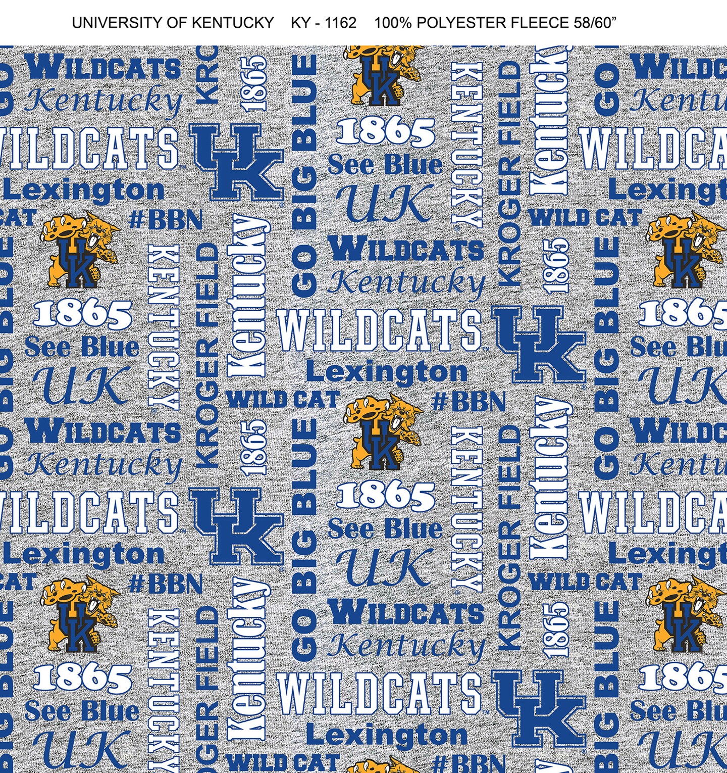 Sykel Enterprises-University of Kentucky Fleece Fabric-Kentucky Wildcats Heather Verbiage Fleece Blanket Fabric-Sold by the yard