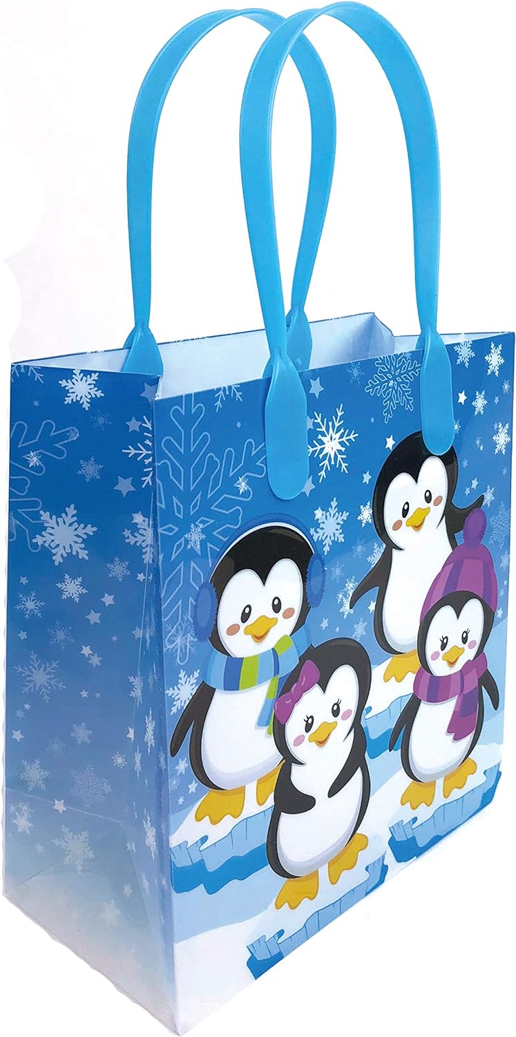 Tiny Mills Penguin Winter Themed Party Favor Bags Treat Bags with Handles Candy Bags for Holiday Party Gift Bags Christmas Holiday Party Supplies,12 Pack