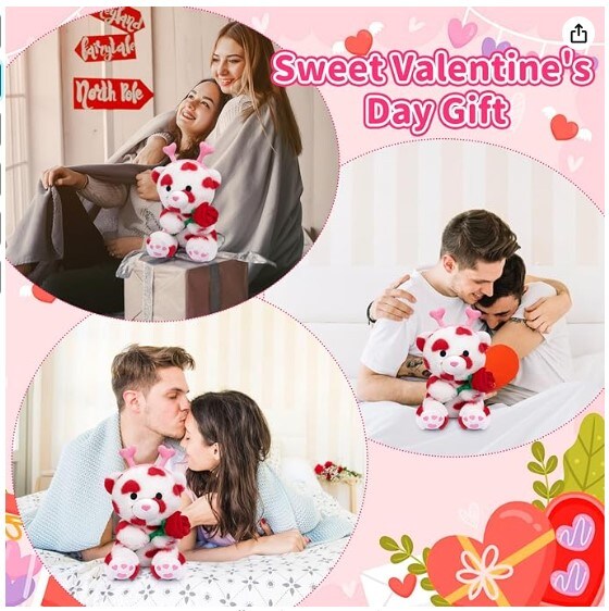 9in Bear Plush Toys,Cute Stuffed Bear with Rose,Kawaii Teddy Bear for Girlfriend